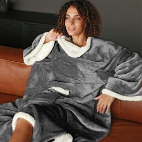 img 1 attached to 🧥 Catalonia Sherpa Wearable Blanket with Sleeves: Super Soft, Warm, and Comfortable Fleece Plush Robe Blanket for Adults - Grey