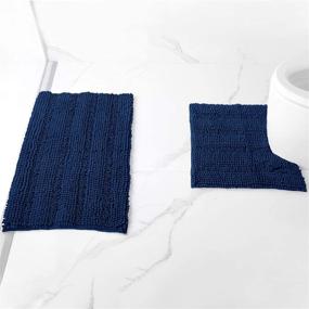 img 4 attached to 🛁 Luxurious and Absorbent GAEA.TEX Chenille Bath Rugs Set with U Shaped Toilet Mat - Soft, Thick, and Washable - Navy (20"x32"+U 20"x20")