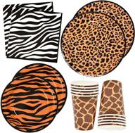 🦓 jungle safari zoo animal print party supplies bundle - 30 9" paper plates, 30 7" plates, 30 9 oz cups, and 60 lunch napkins- perfect for leopard, tiger, giraffe, zebra forest animals themed baby shower, birthday, and decoration events logo