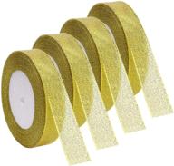 🎀 livder golden metallic glitter ribbon set - 4 rolls, 4/5 inch width - perfect for holiday wedding birthday party decoration and gift wrapping logo