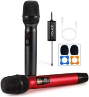 fduce uhf dual handheld wireless microphone system for karaoke, party, church, meeting, wedding – rechargeable receiver, 260ft range (grey and red) logo