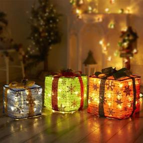 img 3 attached to 🎁 ZiMiu Set of 3 Christmas Lighted Gift Boxes: Stunning Pop-Up Tinsel Decorations with Pre-Lit Illumination for Indoor & Outdoor Holiday Ambiance