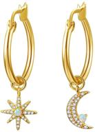 🌟 stylish moon & star charms huggie hoop earrings: 14k gold plated with cubic zirconia & opal, perfect for women and teen girls logo