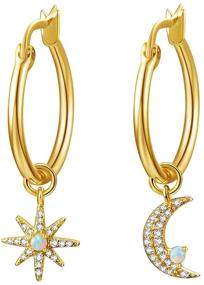 img 4 attached to 🌟 Stylish Moon & Star Charms Huggie Hoop Earrings: 14K Gold Plated with Cubic Zirconia & Opal, Perfect for Women and Teen Girls