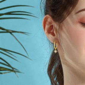 img 3 attached to 🌟 Stylish Moon & Star Charms Huggie Hoop Earrings: 14K Gold Plated with Cubic Zirconia & Opal, Perfect for Women and Teen Girls