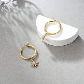 img 1 attached to 🌟 Stylish Moon & Star Charms Huggie Hoop Earrings: 14K Gold Plated with Cubic Zirconia & Opal, Perfect for Women and Teen Girls