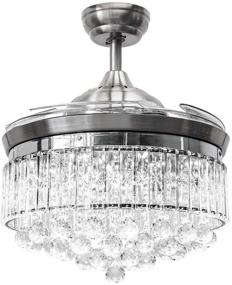 img 3 attached to Orillon Modern 42 Inch Crystal Chandelier Fan Light - Polished Silver, Retractable Hidden Invisible Silent Fan for Indoor Room, Reversible 6-Gear Speed, LED 36W, Dual Control-Remote and Wall Control