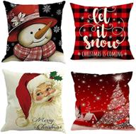 🎅 emvency set of 4 christmas snowman throw pillow covers - let it snow, red black buffalo plaids chair decorative pillow cases for home decor - square 20x20 inches pillowcases logo