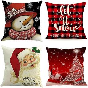 img 4 attached to 🎅 Emvency Set of 4 Christmas Snowman Throw Pillow Covers - Let It Snow, Red Black Buffalo Plaids Chair Decorative Pillow Cases for Home Decor - Square 20x20 Inches Pillowcases