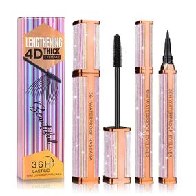 img 4 attached to Long-lasting 4D Silk Fiber Eyelash Mascara and Liquid Eyeliner Set - Waterproof, Lengthening, Thickening, Smudge-proof, Natural Formula for Voluminous Eyelash Makeup