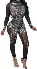 img 4 attached to Sedrinuo Outfits Bodycon Jumpsuits Rhinestone