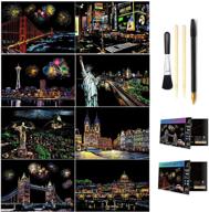 rainbow night view scratchboard art paper a4 - 8 sheets scratch & sketch cards for kids & adults, engraving art set with scratch drawing pen and clean brush (8pack, d) logo