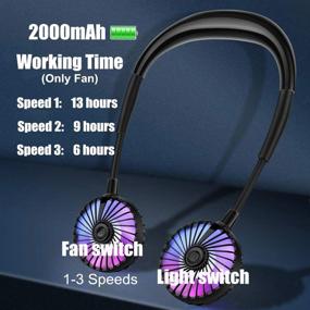 img 3 attached to 🌀 Upgraded 6.0 MUDOR Portable Hands Free Lazy Neckband Fan, Wearable Sport Fan with 2000mAh Rechargeable Battery and LED Light, 3 Adjustable Speeds, Long Working Hours (Black)