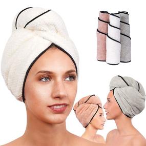 img 4 attached to 🧖 3 Pack Microfiber Hair Towel Wraps for Women - Ultra Absorbent Turbans for Curly, Long, Thick or Short Hair - Quick Drying, Anti Frizz Head Wraps for Showering and Sleeping