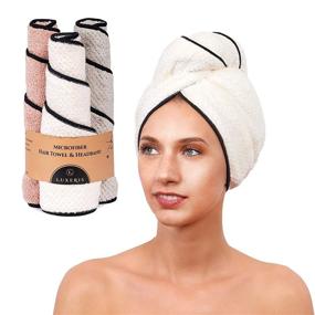 img 3 attached to 🧖 3 Pack Microfiber Hair Towel Wraps for Women - Ultra Absorbent Turbans for Curly, Long, Thick or Short Hair - Quick Drying, Anti Frizz Head Wraps for Showering and Sleeping