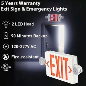 img 3 attached to 🚨 UL-Listed Red LED Exit Sign with Emergency Lights: Adjustable Dual LED Heads, Battery Backup & ABS Fire Resistance