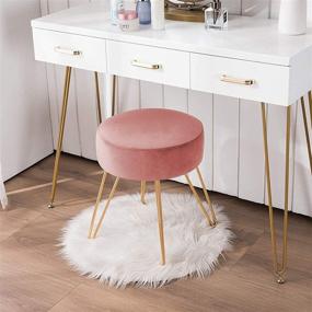 img 2 attached to 👑 Apicizon Velvet Vanity Stool Ottoman: Mid-Century Modern Pink Footrest with Golden Metal Legs - Ideal for Bedroom and Living Room Decor