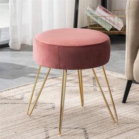 img 3 attached to 👑 Apicizon Velvet Vanity Stool Ottoman: Mid-Century Modern Pink Footrest with Golden Metal Legs - Ideal for Bedroom and Living Room Decor