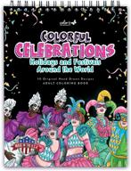 🎨 colorful celebrations: adult coloring book with 50 original designs for holidays and festivals worldwide - thick paper, spiral binding, lay flat hardcover logo