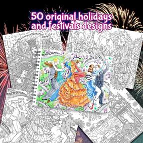 img 1 attached to 🎨 Colorful Celebrations: Adult Coloring Book with 50 Original Designs for Holidays and Festivals Worldwide - Thick Paper, Spiral Binding, Lay Flat Hardcover