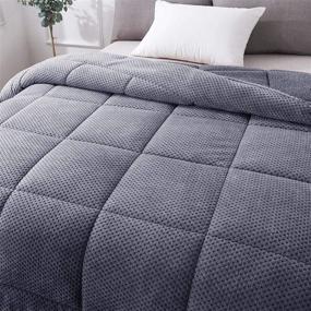 img 1 attached to 🛏️ KASENTEX Luxury Plush Sherpa Comforter - Goose Down Alternative Fill, Excalibur Grey, King Size - Machine Washable Bedding for Cozy Reversible Comfort