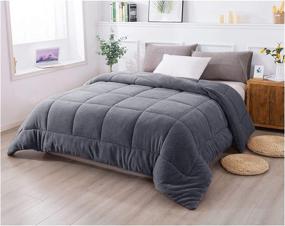 img 4 attached to 🛏️ KASENTEX Luxury Plush Sherpa Comforter - Goose Down Alternative Fill, Excalibur Grey, King Size - Machine Washable Bedding for Cozy Reversible Comfort