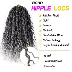 img 3 attached to Get Stunning Goddess Curly Locs with New 14 Inch Bohemia Locs Crochet Hair: 6 Packs of Boho Hippie Locs, Small Curls, River Locs Synthetic Braids Hair Extensions for Black Women (T1B/Gray)