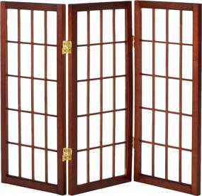 img 4 attached to 🖥️ 2 ft. Tall Desktop Shoji Screen with Window Pane Design - Walnut Finish - 3 Panels