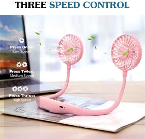 img 1 attached to MoKo Portable Personal Fan - Hand Free USB Mini Neck Fan with Rechargeable Battery, 2 Modes LED Light, 3 Speeds, 360 Degree Head Adjustment - Pink - Ideal for Sports, Office, Outdoor Travel