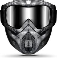 detachable face mask motorcycle helmet riding goggles glasses with removable, fog-proof warm goggles, adjustable non-slip strap, vintage bullet fight motocross design logo