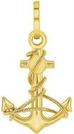 14k yellow gold polished navy ⚓ anchor pendant with rope charm - jewelry america logo