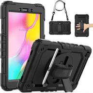 📱 seymac samsung galaxy tab a 8.0 (t290/t295) 2019 case - full body protection with built-in screen protector - 360 rotating hand strap, stand, shoulder strap & pen holder - black logo