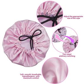 img 1 attached to 🎀 Comfortable Adjustable Satin Sleeping Cap for Kids - 3 Piece Set in Classic Colors