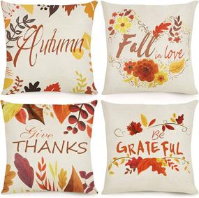 img 4 attached to 🍂 Set of 4 Thanksgiving Pillow Covers 18x18 - Foliage Harvest Design, Fall Leaf Pillows with Colorful Quotes, Country Style Autumn Home Decor Cushion Cases