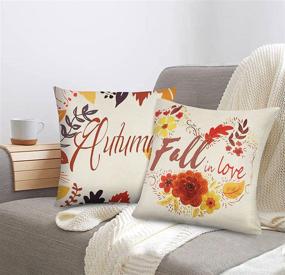 img 1 attached to 🍂 Set of 4 Thanksgiving Pillow Covers 18x18 - Foliage Harvest Design, Fall Leaf Pillows with Colorful Quotes, Country Style Autumn Home Decor Cushion Cases