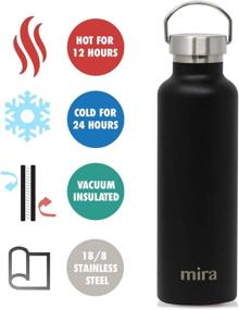 img 2 attached to 🌊 MIRA Insulated Stainless Steel Water Bottle - Alpine Vacuum Insulated Thermos Flask - 25 oz - Keeps Water Cold for 24 Hours, Hot for 12 Hours - BPA-Free Cap - Black - Hydro Bottle with 2 Lids