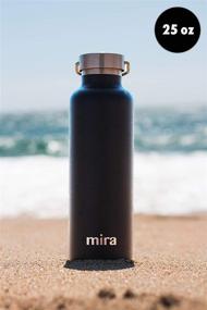 img 1 attached to 🌊 MIRA Insulated Stainless Steel Water Bottle - Alpine Vacuum Insulated Thermos Flask - 25 oz - Keeps Water Cold for 24 Hours, Hot for 12 Hours - BPA-Free Cap - Black - Hydro Bottle with 2 Lids