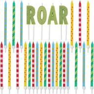 🦖 roar dinosaur 28-piece cake topper set with thin printed candles for a jurassic-themed celebration logo
