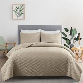 img 4 attached to Pinzon Lightweight Microfiber Coverlet Bedding Set - Quilt Stitched Pattern, Full/Queen Size, Khaki - from Amazon Brand