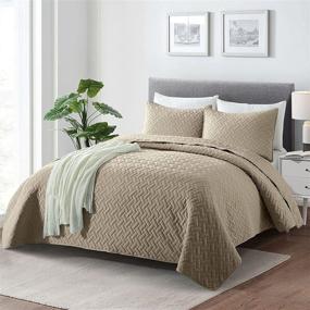 img 3 attached to Pinzon Lightweight Microfiber Coverlet Bedding Set - Quilt Stitched Pattern, Full/Queen Size, Khaki - from Amazon Brand