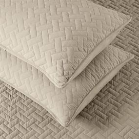 img 1 attached to Pinzon Lightweight Microfiber Coverlet Bedding Set - Quilt Stitched Pattern, Full/Queen Size, Khaki - from Amazon Brand