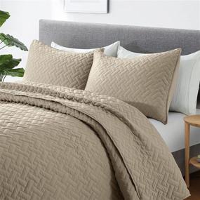 img 2 attached to Pinzon Lightweight Microfiber Coverlet Bedding Set - Quilt Stitched Pattern, Full/Queen Size, Khaki - from Amazon Brand