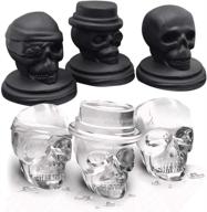 spooky skull ice mold: create large round ice cubes with 3d flexibility – perfect for holiday parties and halloween, 3 pack in black logo