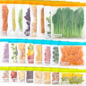 img 4 attached to 👜 24 Pack BPA Free Reusable Food Storage Bags: Resealable Lunch Bags for Meat, Fruit, Veggies - Flat Freezer Bags (8 Gallon + 8 Sandwich + 8 Snack Bags)