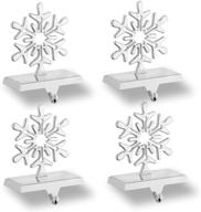 🎄 metal stocking holder stand - pack of 4 snowflakes christmas stocking hanger hooks - sliver 3d sturdy stocking hook ornaments for fireplace mantle, tables, window - ideal home decoration логотип