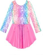 unicorn mermaid rainbow skirted leotards: long 🦄 sleeve dance dress for girls gymnastics with skorts логотип