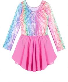 img 3 attached to Unicorn Mermaid Rainbow Skirted Leotards: Long 🦄 Sleeve Dance Dress for Girls Gymnastics with Skorts