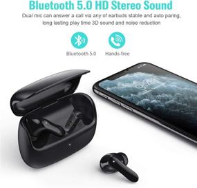 img 3 attached to 🎧 Беспроводные наушники 5.0 - настоящие беспроводные Bluetooth наушники с чехлом для зарядки USB-C | Внутриканальное 3D стерео, водонепроницаемость IPX6, 40 часов воспроизведения, управление сенсорным касанием | Беспроводные наушники с микрофоном