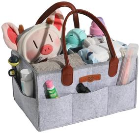 img 4 attached to Efficient and Stylish SURDOCA Baby Diaper Caddy Organizer: Portable Changing Bag for Nursery, with Wipes Bag and Artificial Leather Handle - Multipurpose Basket, Grey