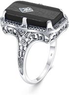 💍 szjinao women sterling silver rectangular agate onyx gemstone ring - exquisite art deco engagement and wedding jewelry for christmas and new year logo